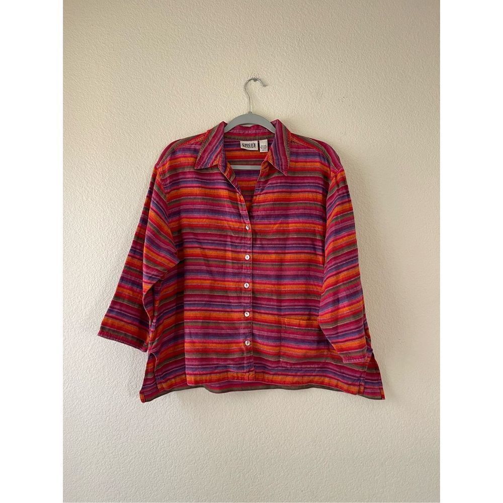Vintage Chicos linen rainbow striped shirt jacket size xl